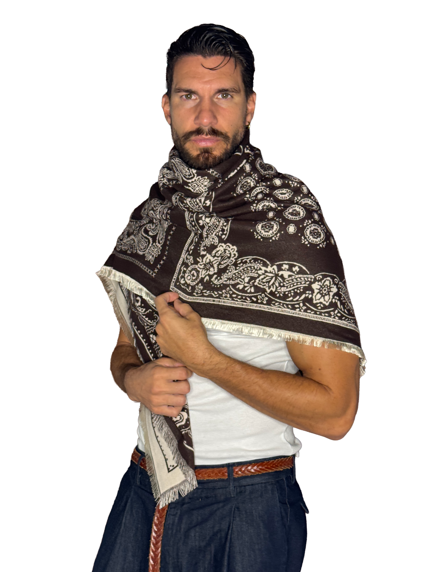 Pashmina Lana Bandana Panna e marrone