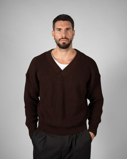 Maglione scollo a V marrone