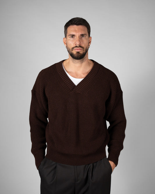 Maglione scollo a V marrone