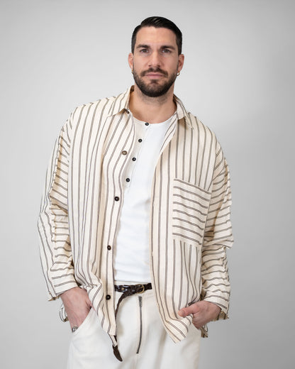 Camicia panna a righe marroni