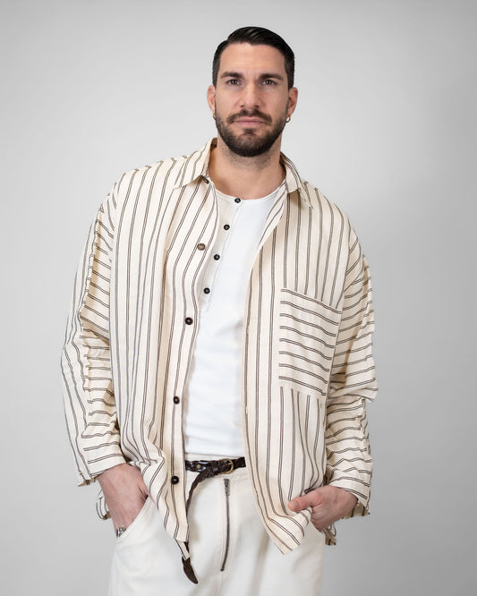 Camicia panna a righe marroni