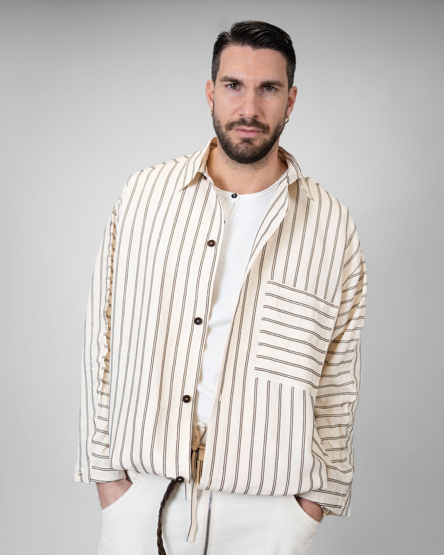 Camicia panna a righe marroni