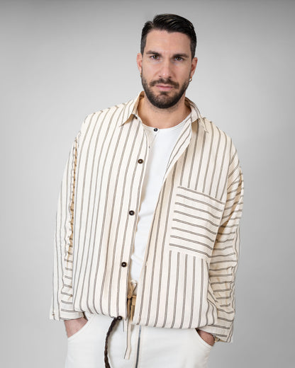 Camicia panna a righe marroni