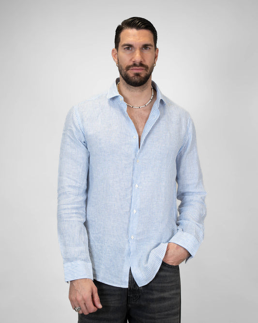 Camicia Lino Bastoncino Azzuro