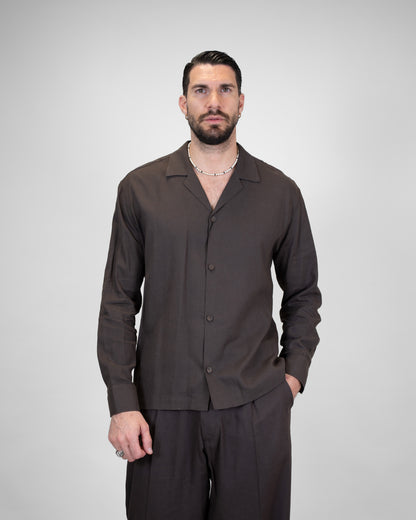 Camicia Lino Marrone Bowling