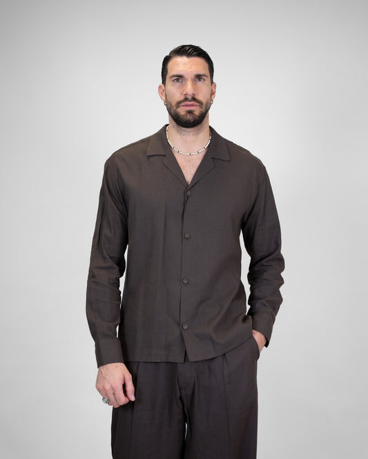 Camicia Lino Marrone Bowling