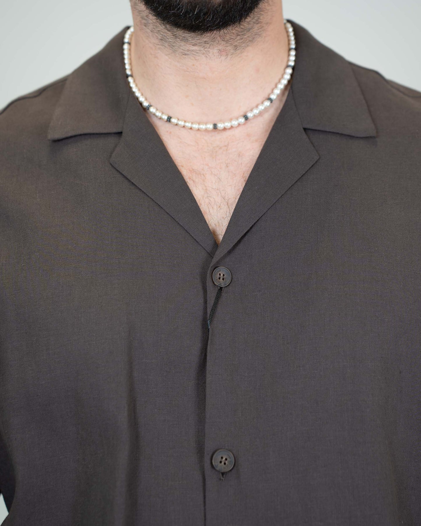 Camicia Lino Marrone Bowling