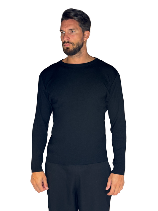 Maglia Girocollo Costine Nera