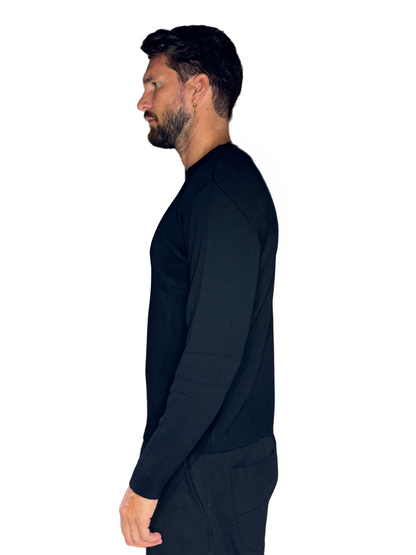 Maglia Girocollo Costine Nera