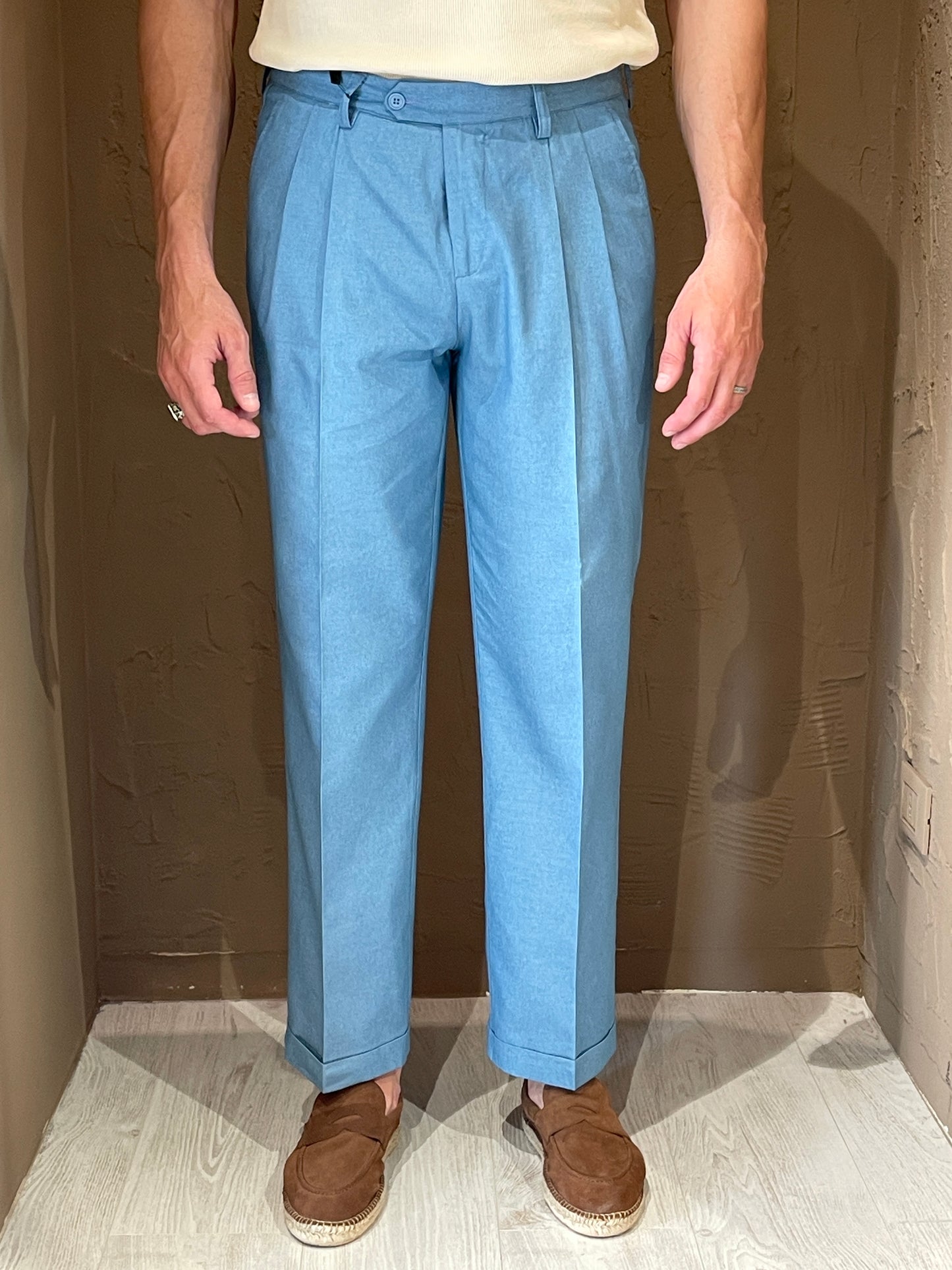 Pantalone Doppia Pence Celeste